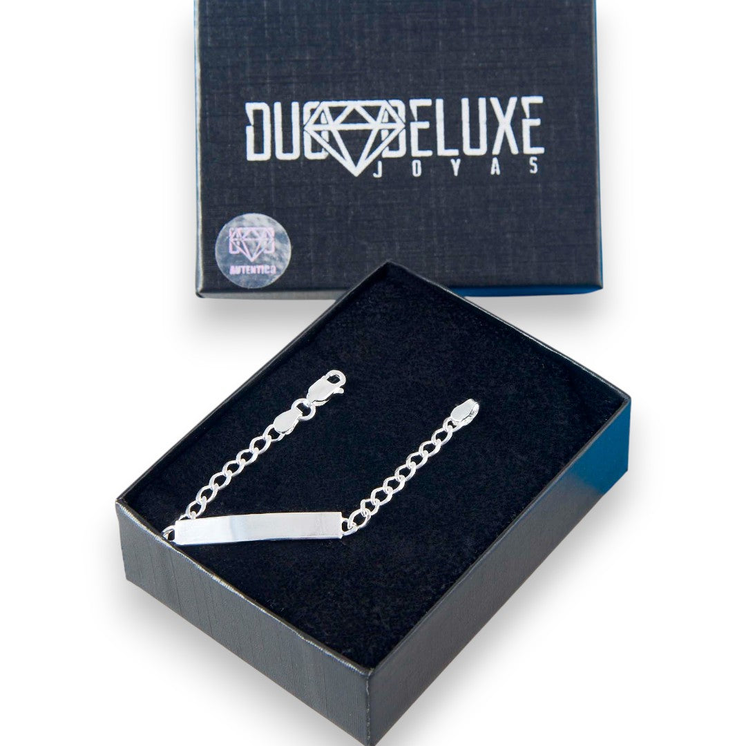 Bebé | Esclava Tejido Barbada Cubana Lisa 3 mm, Pulsera Para Bebé, De Plata Autentica Ley .925, Con Grabado, DUO DELUXE JOYAS