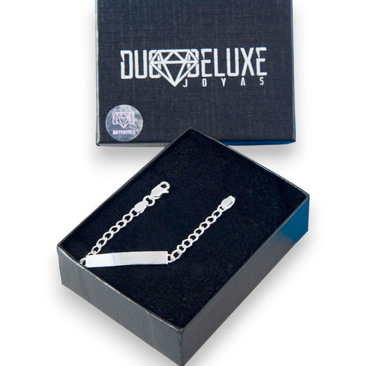 Bebé | Esclava Tejido Barbada Cubana Lisa 3 mm, Pulsera Para Bebé, De Plata Autentica Ley .925, Con Grabado, DUO DELUXE JOYAS