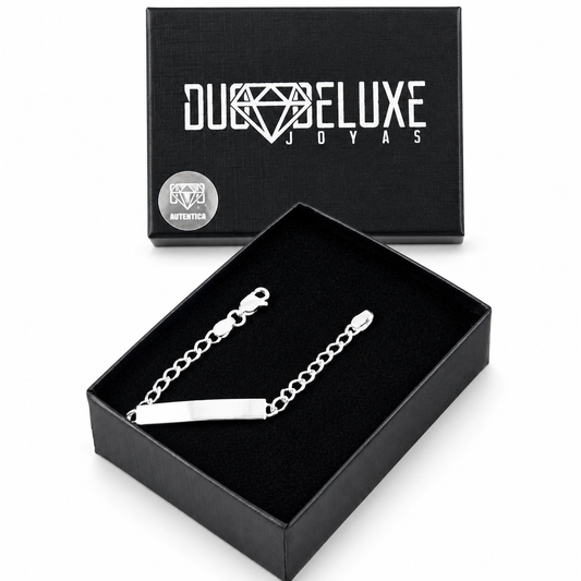 Bebé | Esclava Tejido Barbada Cubana Lisa 3 mm, Pulsera Para Bebé, De Plata Autentica Ley .925, Con Grabado, DUO DELUXE JOYAS