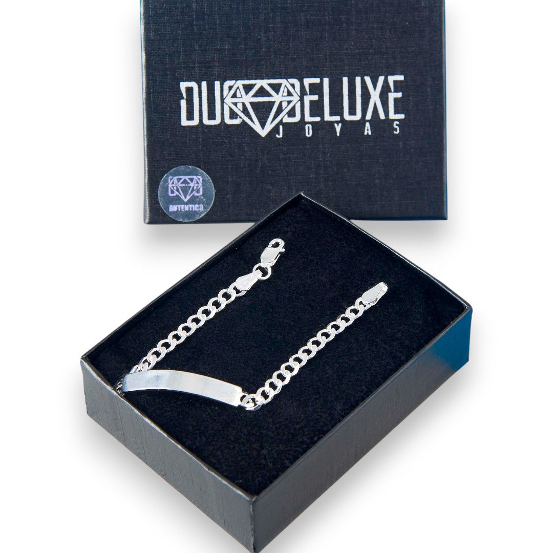 Niño | Pulsera Esclava Tejido Barbada Cubana Lisa 4 mm, Para Niño, De Plata Autentica Ley .925, Con Grabado, DUO DELUXE JOYAS