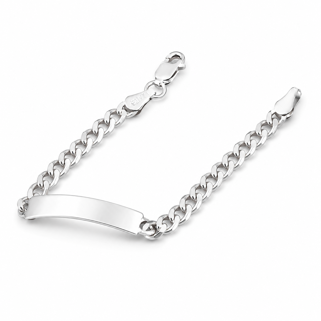 Niño | Pulsera Esclava Tejido Barbada Cubana Lisa 4 mm, Para Niño, De Plata Autentica Ley .925, Con Grabado, DUO DELUXE JOYAS