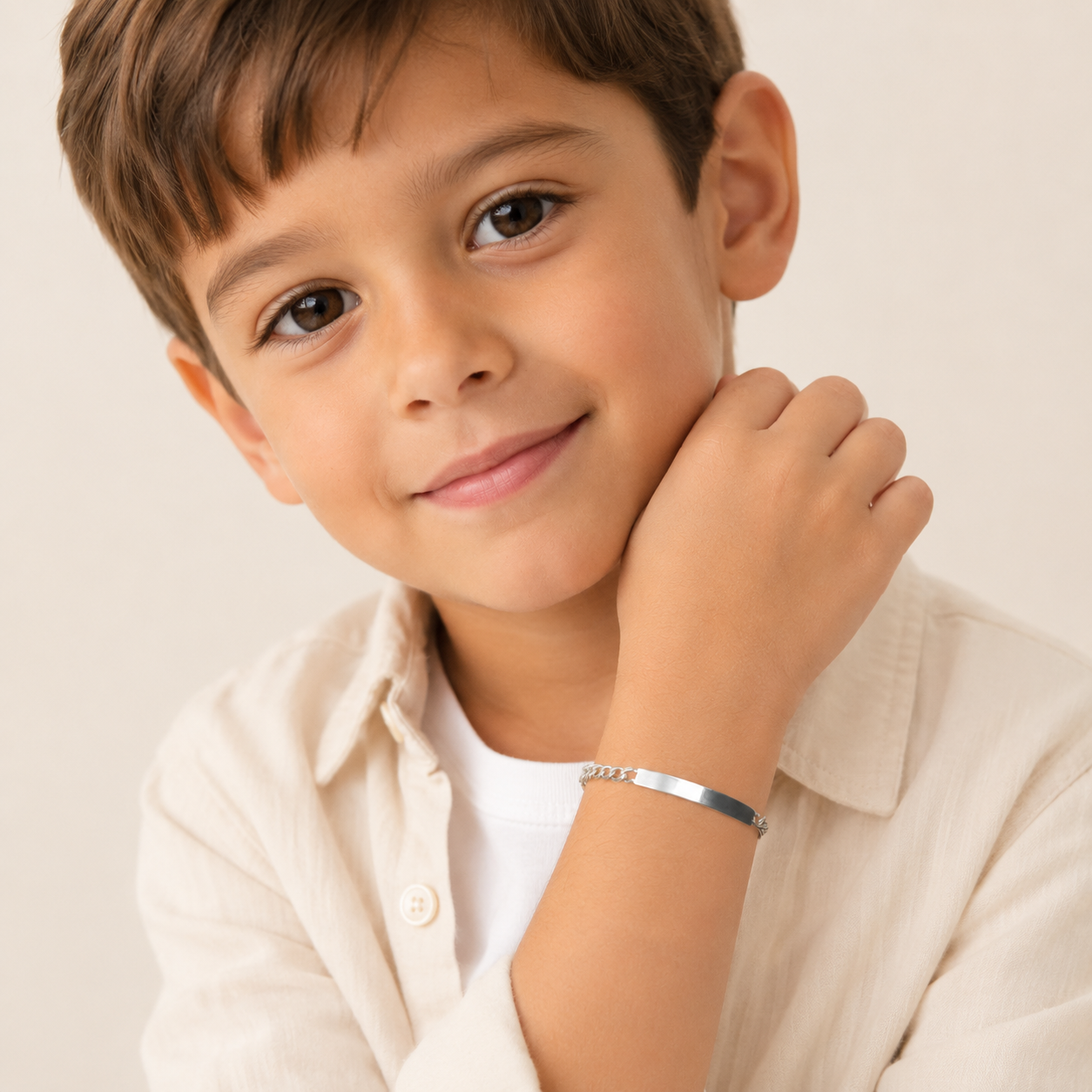 Niño | Pulsera Esclava Tejido Barbada Cubana Lisa 4 mm, Para Niño, De Plata Autentica Ley .925, Con Grabado, DUO DELUXE JOYAS