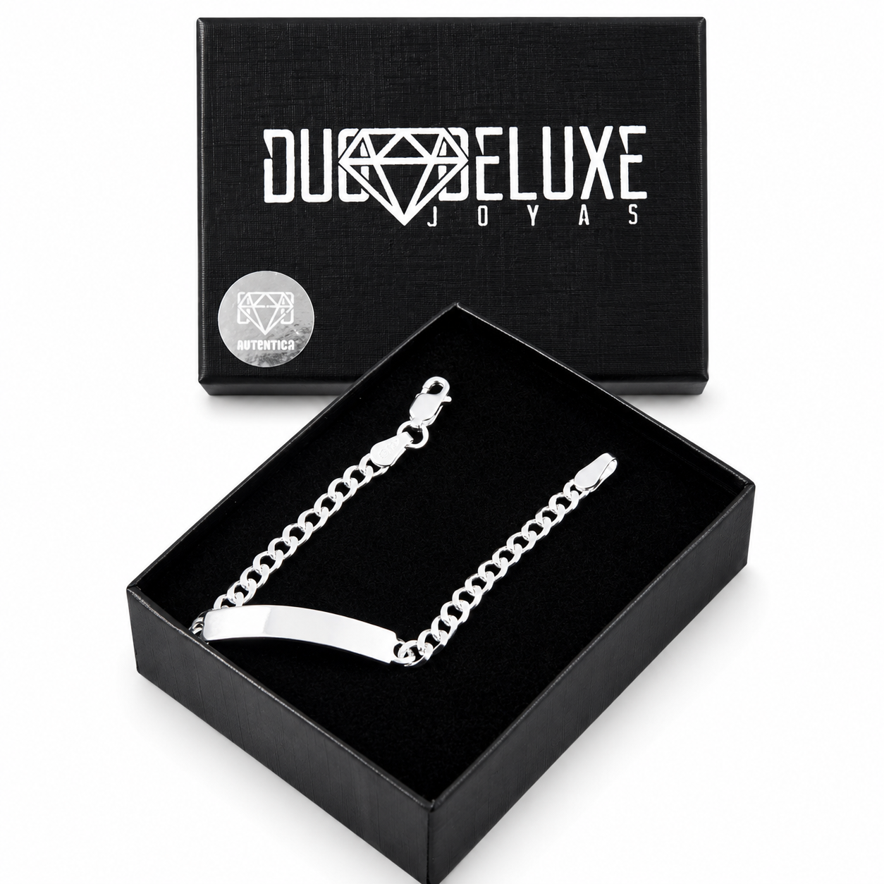 Niño | Pulsera Esclava Tejido Barbada Cubana Lisa 4 mm, Para Niño, De Plata Autentica Ley .925, Con Grabado, DUO DELUXE JOYAS