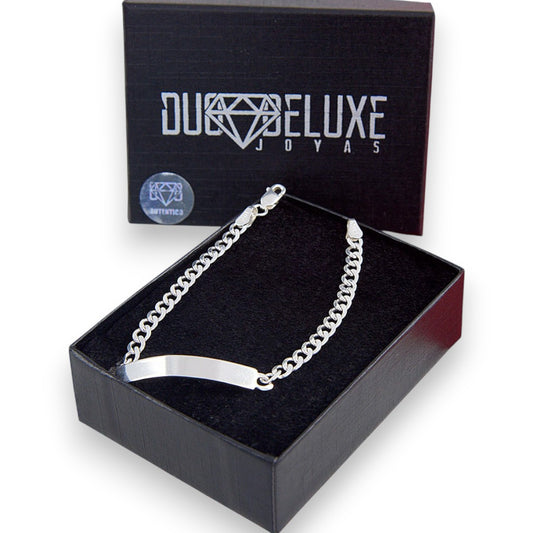 Parejas | Duo De Esclavas Tejido Barbada Cubana Lisa Para Parejas, De Plata Autentica Ley .925, Con Grabado, DUO DELUXE JOYAS