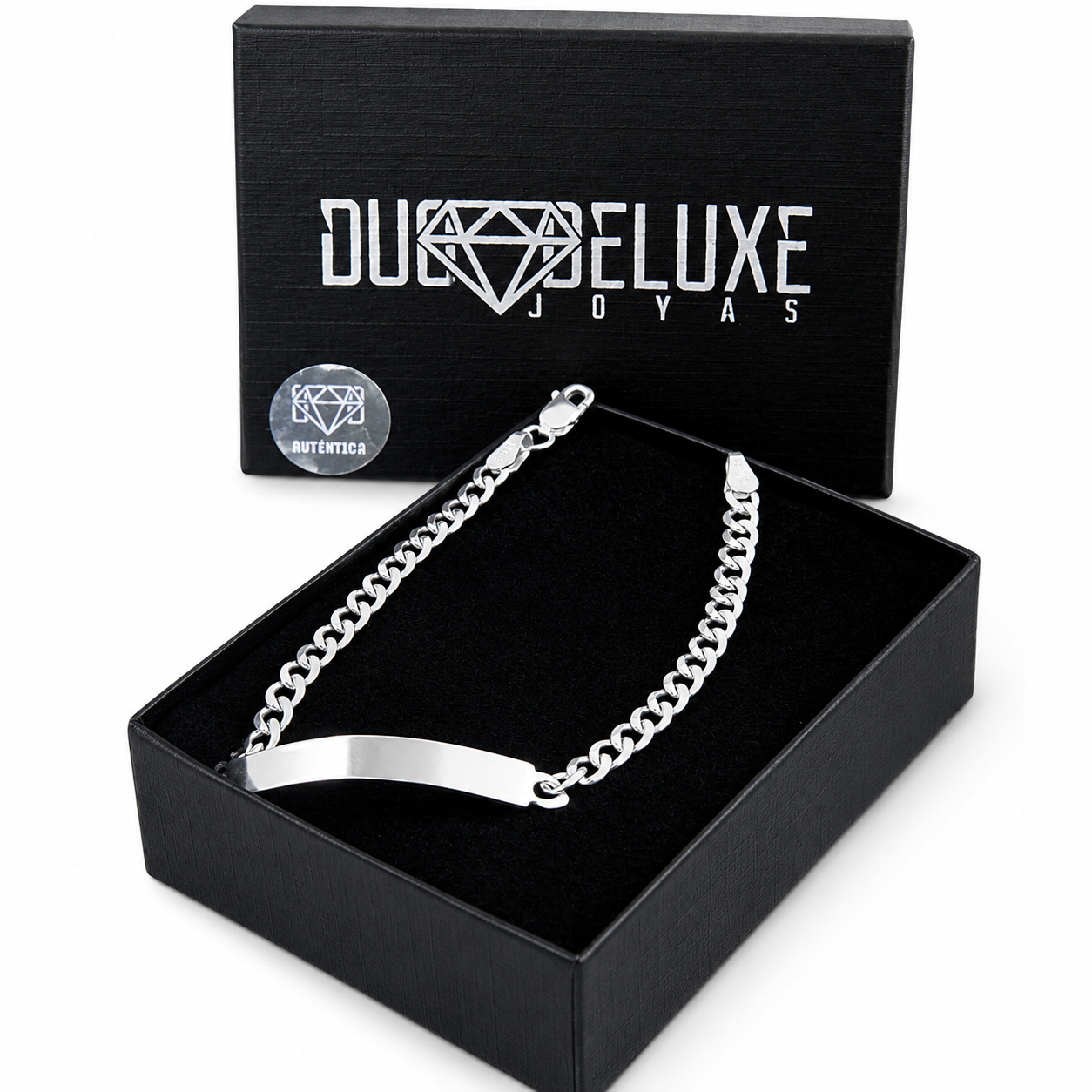 Mujer | Esclava Tejido Barbada Cubana Lisa 4 mm, Pulsera Para Mujer, De Plata Autentica Ley .925, Con Grabado, DUO DELUXE JOYAS