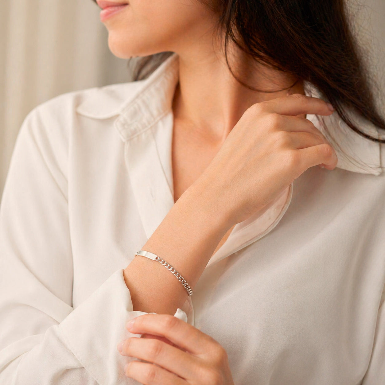 Mujer | Esclava Tejido Barbada Cubana Lisa 4 mm, Pulsera Para Mujer, De Plata Autentica Ley .925, Con Grabado, DUO DELUXE JOYAS