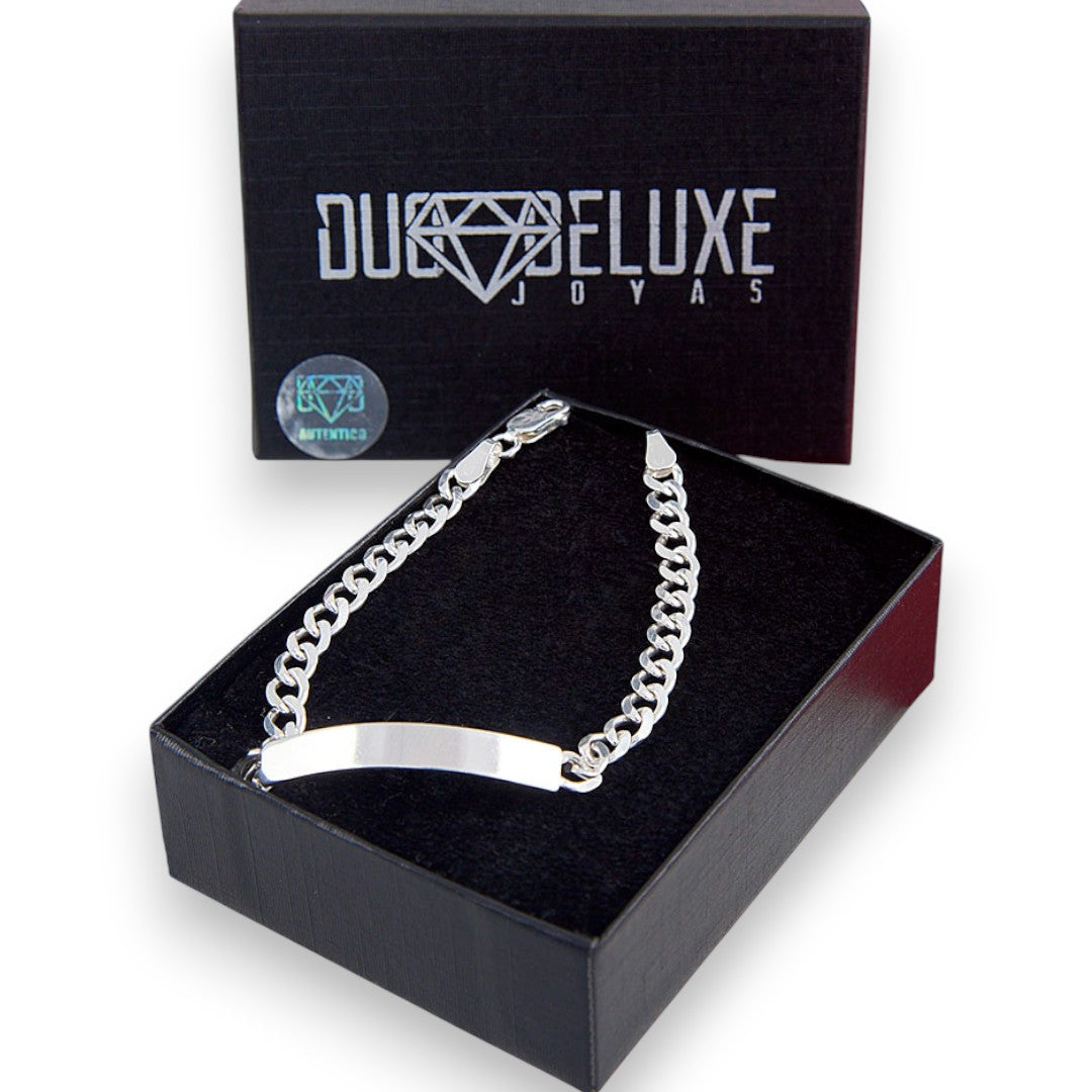 Mujer | Esclava Tejido Barbada Cubana Lisa 5 mm, Pulsera Para Mujer, De Plata Autentica Ley .925, Con Grabado, DUO DELUXE JOYAS