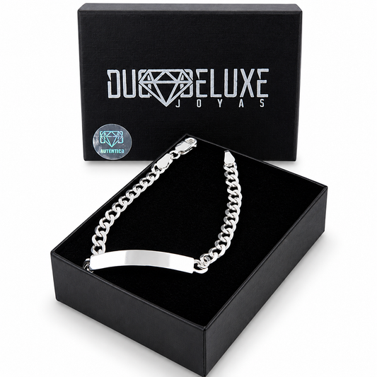 Mujer | Esclava Tejido Barbada Cubana Lisa 5 mm, Pulsera Para Mujer, De Plata Autentica Ley .925, Con Grabado, DUO DELUXE JOYAS