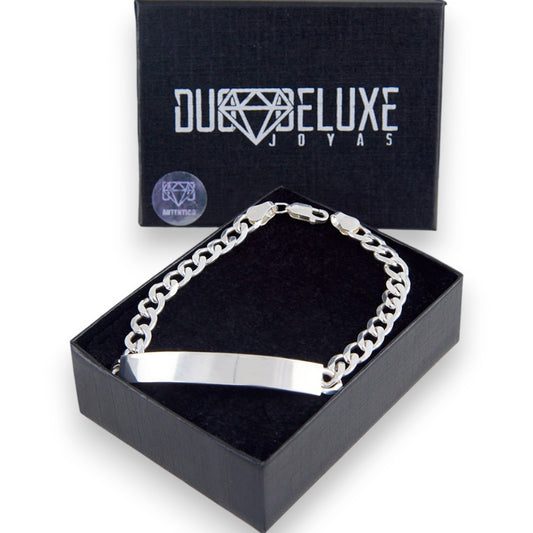 Unisex | Esclava Tejido Barbada Cubana Lisa 6 mm, Pulsera Para Hombre Y Mujer, De Plata Autentica Ley .925, Con Grabado, DUO DELUXE JOYAS