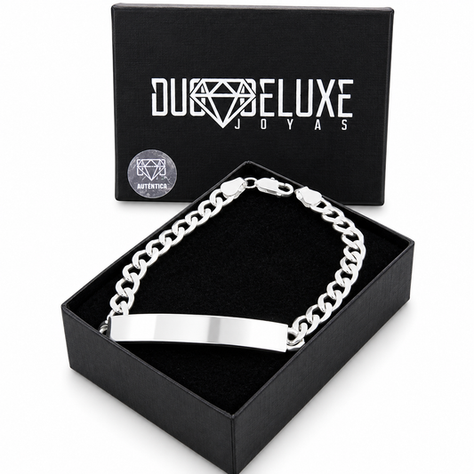 Unisex | Esclava Tejido Barbada Cubana Lisa 6 mm, Pulsera Para Hombre Y Mujer, De Plata Autentica Ley .925, Con Grabado, DUO DELUXE JOYAS