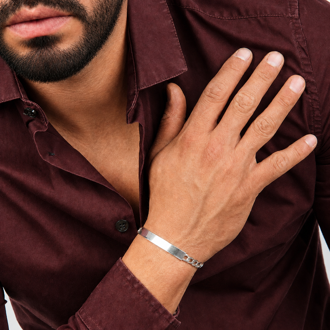 Parejas | Duo De Esclavas Tejido Barbada Cubana Lisa Para Parejas, De Plata Autentica Ley .925, Con Grabado, DUO DELUXE JOYAS