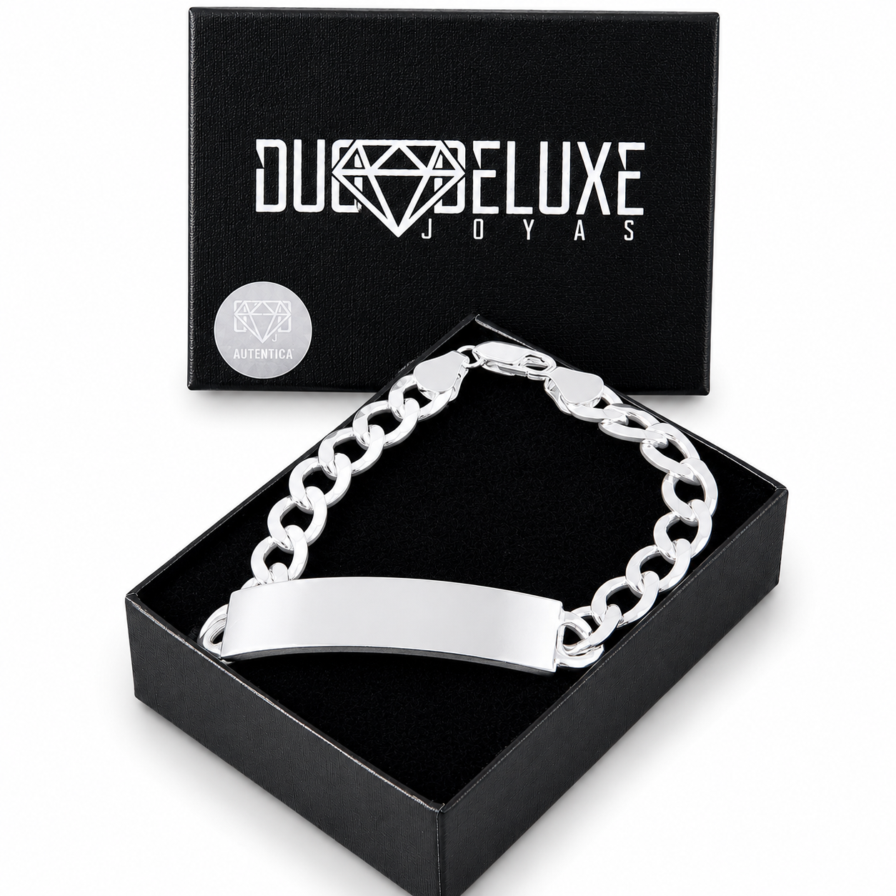 Unisex | Esclava Tejido Barbada Cubana Lisa 8 mm, Pulsera Para Hombre Y Mujer, De Plata Autentica Ley .925, Con Grabado, DUO DELUXE JOYAS
