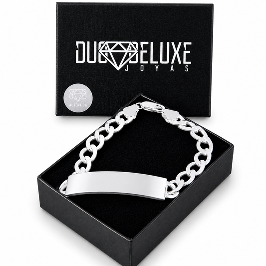 Unisex | Esclava Tejido Barbada Cubana Lisa 8 mm, Pulsera Para Hombre Y Mujer, De Plata Autentica Ley .925, Con Grabado, DUO DELUXE JOYAS
