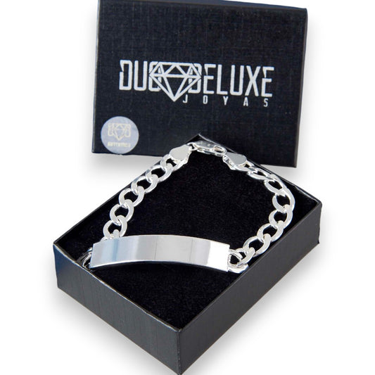 Unisex | Esclava Tejido Barbada Cubana Lisa 8 mm, Pulsera Para Hombre Y Mujer, De Plata Autentica Ley .925, Con Grabado, DUO DELUXE JOYAS