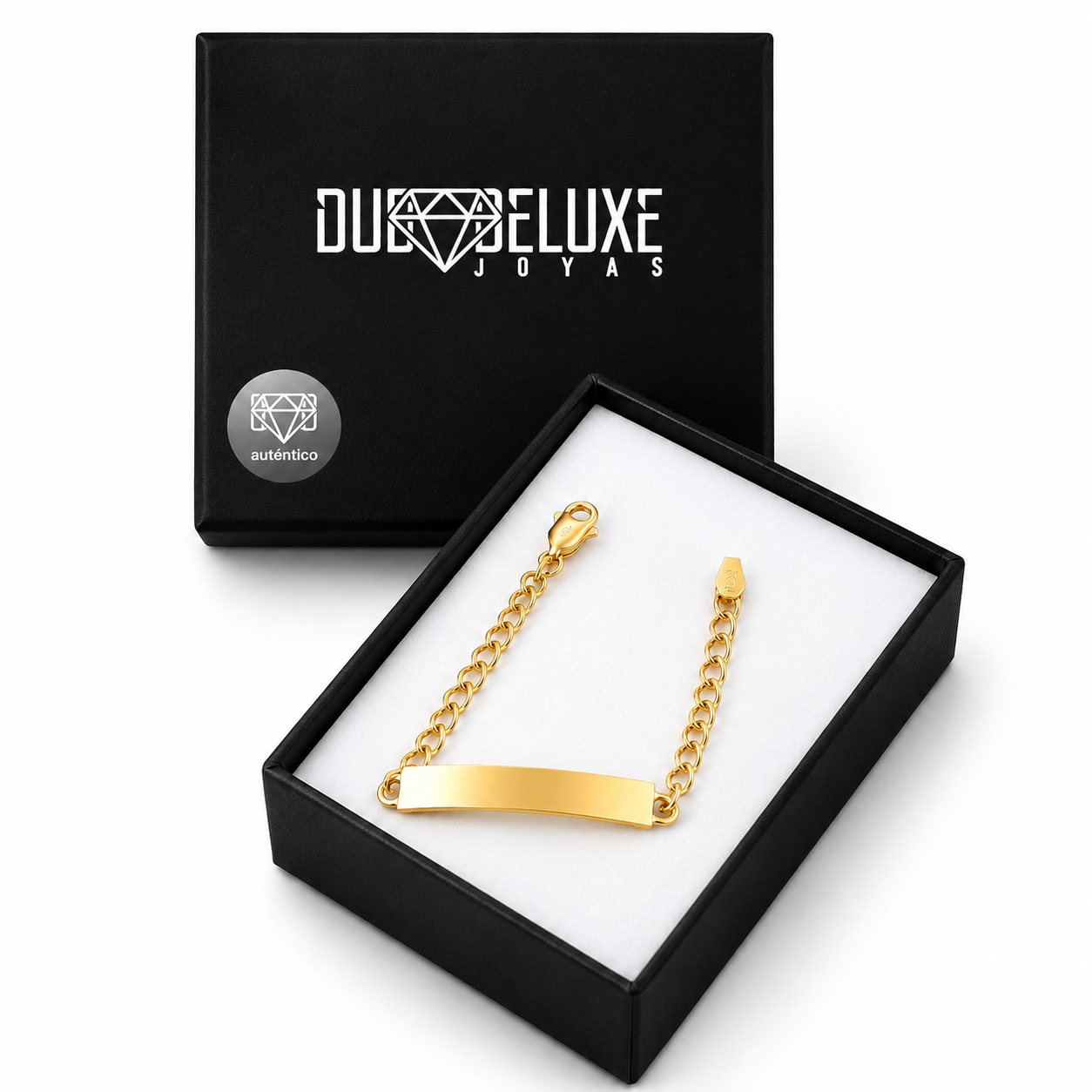 Bebé | Esclava Tejido Barbada Cubana Lisa 3 mm, Pulsera Para Bebé, De Plata Autentica Ley .925 Con Baño De Oro Italiano 24k, Con Grabado, DUO DELUXE JOYAS