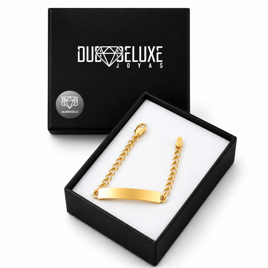 Bebé | Esclava Tejido Barbada Cubana Lisa 3 mm, Pulsera Para Bebé, De Plata Autentica Ley .925 Con Baño De Oro Italiano 24k, Con Grabado, DUO DELUXE JOYAS