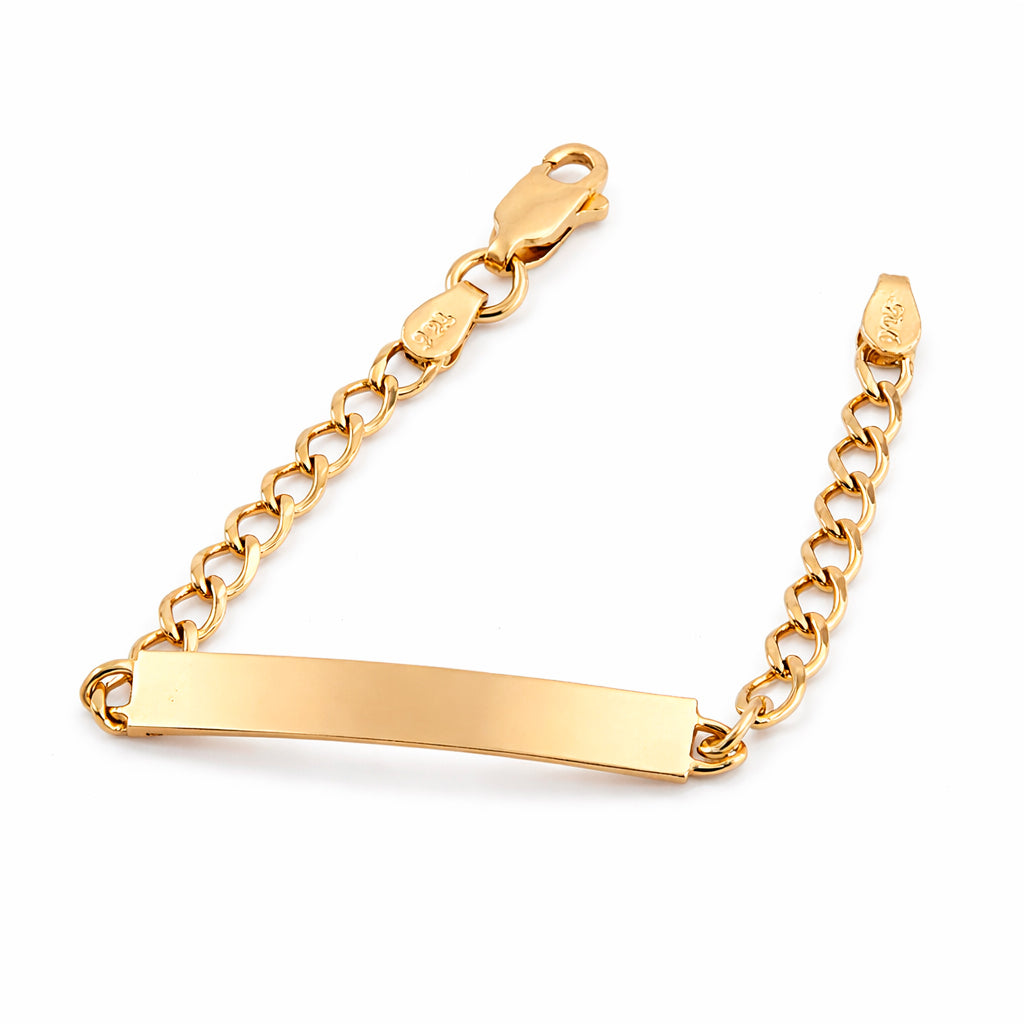 Bebé | Esclava Tejido Barbada Cubana Lisa 3 mm, Pulsera Para Bebé, De Plata Autentica Ley .925 Con Baño De Oro Italiano 24k, Con Grabado, DUO DELUXE JOYAS