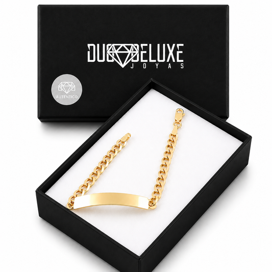 Mujer | Esclava Tejido Barbada Cubana Lisa 4 mm, Pulsera Para Mujer, De Plata Autentica Ley .925 Con Baño De Oro Italiano 24k, Con Grabado, DUO DELUXE JOYAS