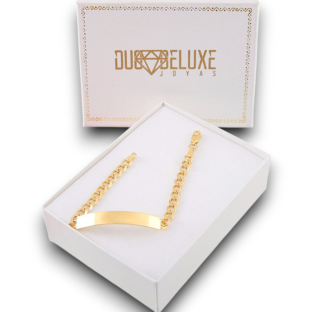 Mujer | Esclava Tejido Barbada Cubana Lisa 4 mm, Pulsera Para Mujer, De Plata Autentica Ley .925 Con Baño De Oro Italiano 24k, Con Grabado, DUO DELUXE JOYAS