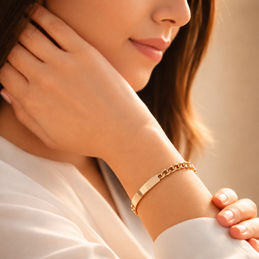 Mujer | Esclava Tejido Barbada Cuabana Lisa 5 mm, Pulsera Para Mujer, De Plata Autentica Ley .925 Con Baño De Oro Italiano 24k, Con Grabado, DUO DELUXE JOYAS