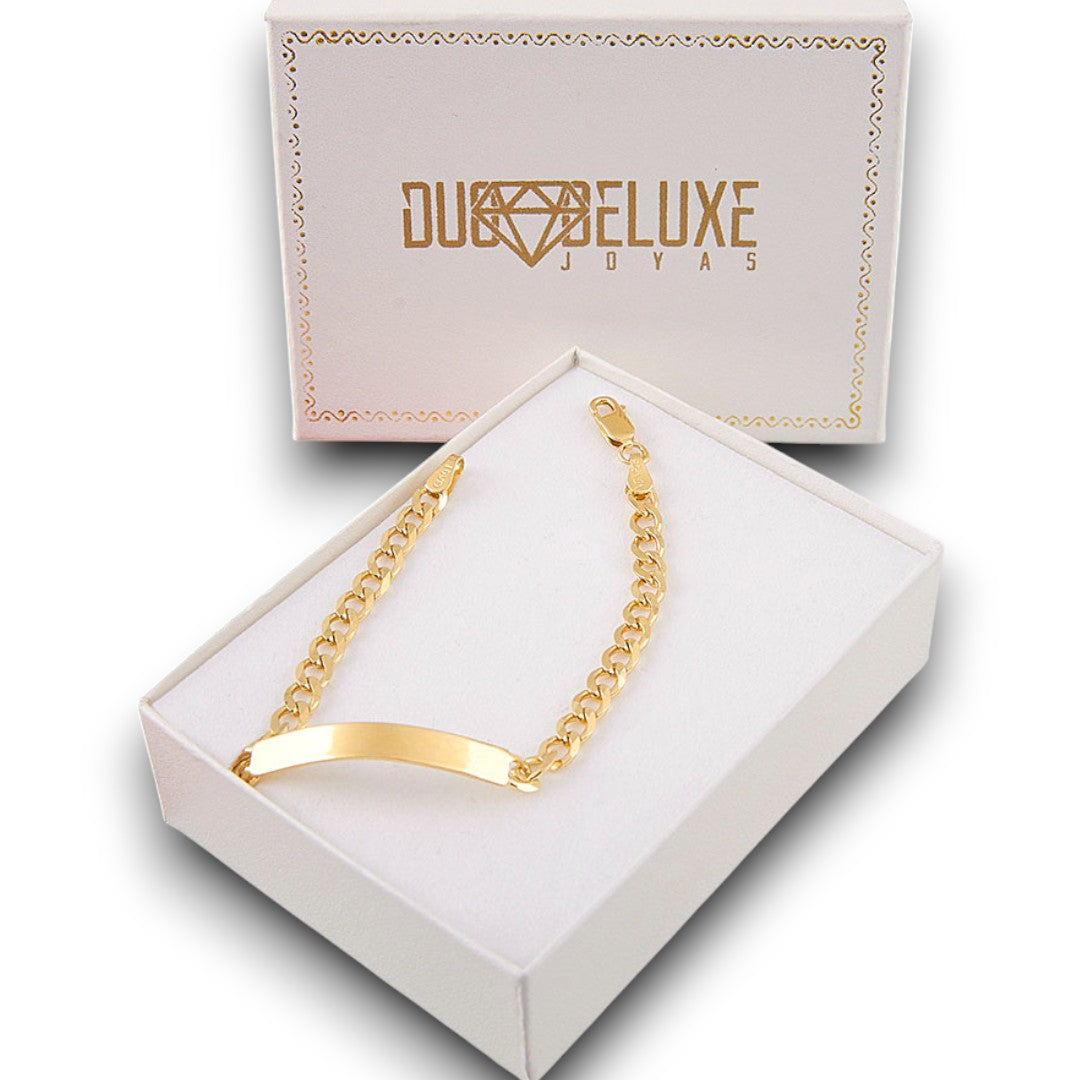 Mujer | Esclava Tejido Barbada Cuabana Lisa 5 mm, Pulsera Para Mujer, De Plata Autentica Ley .925 Con Baño De Oro Italiano 24k, Con Grabado, DUO DELUXE JOYAS