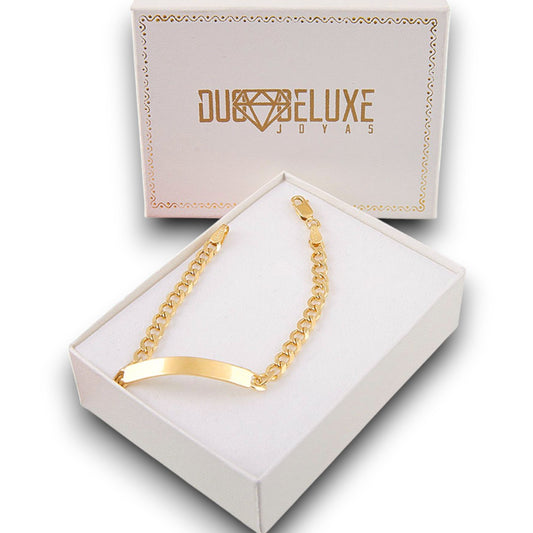Mujer | Esclava Tejido Barbada Cuabana Lisa 5 mm, Pulsera Para Mujer, De Plata Autentica Ley .925 Con Baño De Oro Italiano 24k, Con Grabado, DUO DELUXE JOYAS