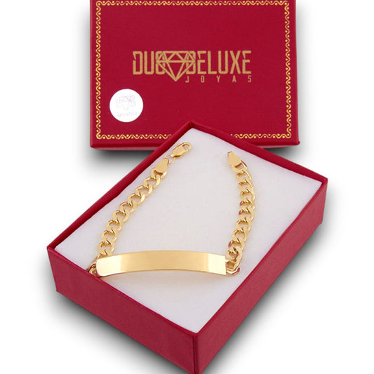 Unisex | Esclava Tejido Barbada Cubana Lisa 6 mm, Pulsera Para Hombre Y Mujer, De Plata Autentica Ley .925 Con Baño De Oro Italiano 24k, Con Grabado, DUO DELUXE JOYAS