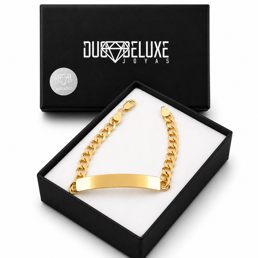 Unisex | Esclava Tejido Barbada Cubana Lisa 6 mm, Pulsera Para Hombre Y Mujer, De Plata Autentica Ley .925 Con Baño De Oro Italiano 24k, Con Grabado, DUO DELUXE JOYAS