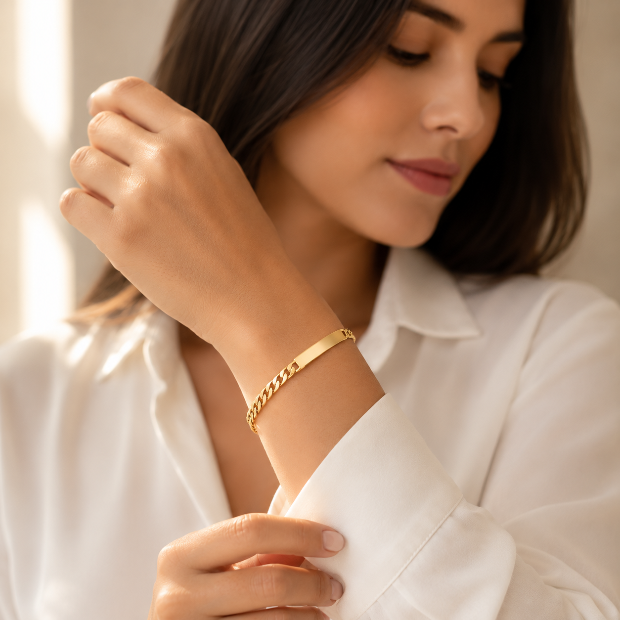Mujer | Esclava Tejido Barbada Cubana Lisa 4 mm, Pulsera Para Dama De Chapa de Oro 18k Premium, Con Grabado, DUO DELUXE JOYAS