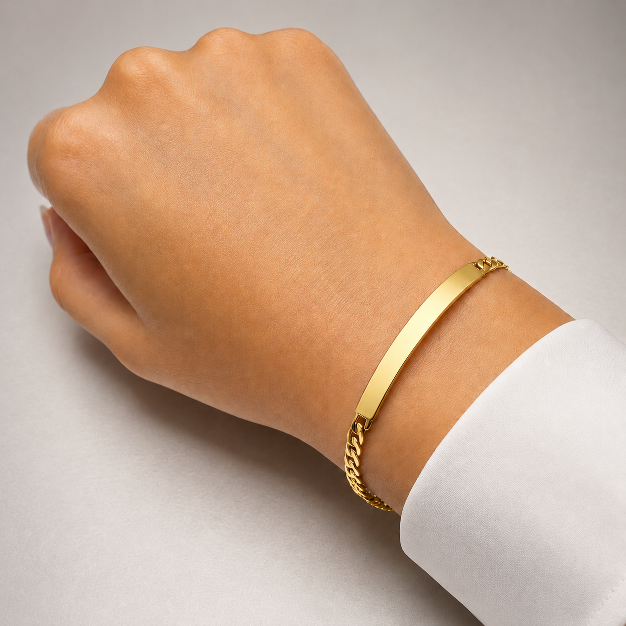 Mujer | Esclava Tejido Barbada Cubana Lisa 4 mm, Pulsera Para Dama De Chapa de Oro 18k Premium, Con Grabado, DUO DELUXE JOYAS