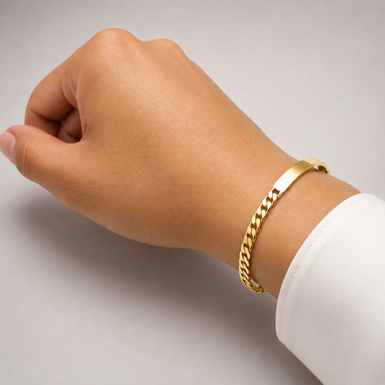 Mujer | Esclava Tejido Barbada Cubana Lisa 4 mm, Pulsera Para Dama De Chapa de Oro 18k Premium, Con Grabado, DUO DELUXE JOYAS