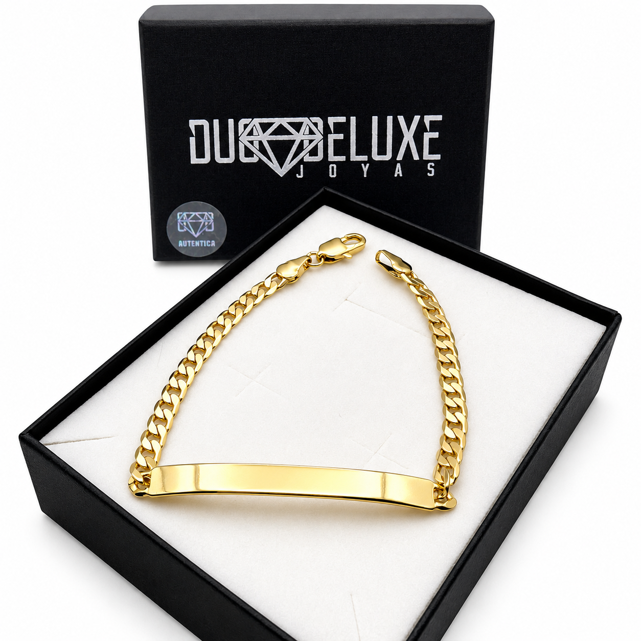 Mujer | Esclava Tejido Barbada Cubana Lisa 4 mm, Pulsera Para Dama De Chapa de Oro 18k Premium, Con Grabado, DUO DELUXE JOYAS