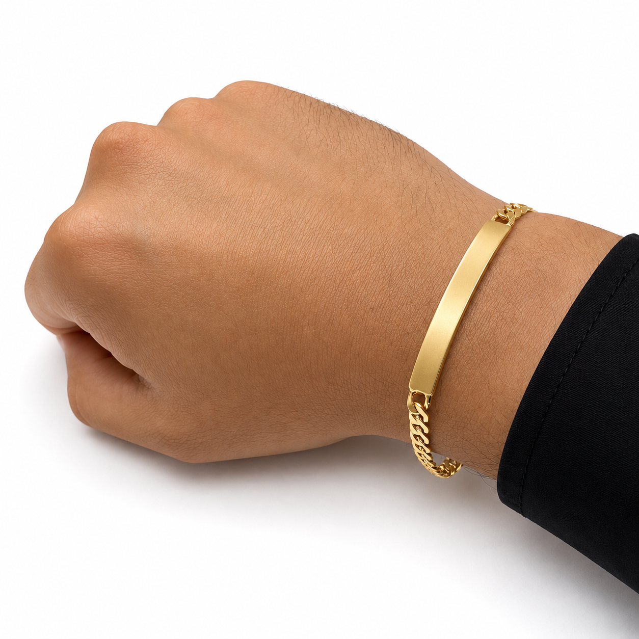 Hombre | Esclava Tejido Barbada Cubana Lisa 5 mm, Pulsera Para Hombre De Chapa de Oro 18k Premium, Con Grabado, DUO DELUXE JOYAS (Copia) (Copia)