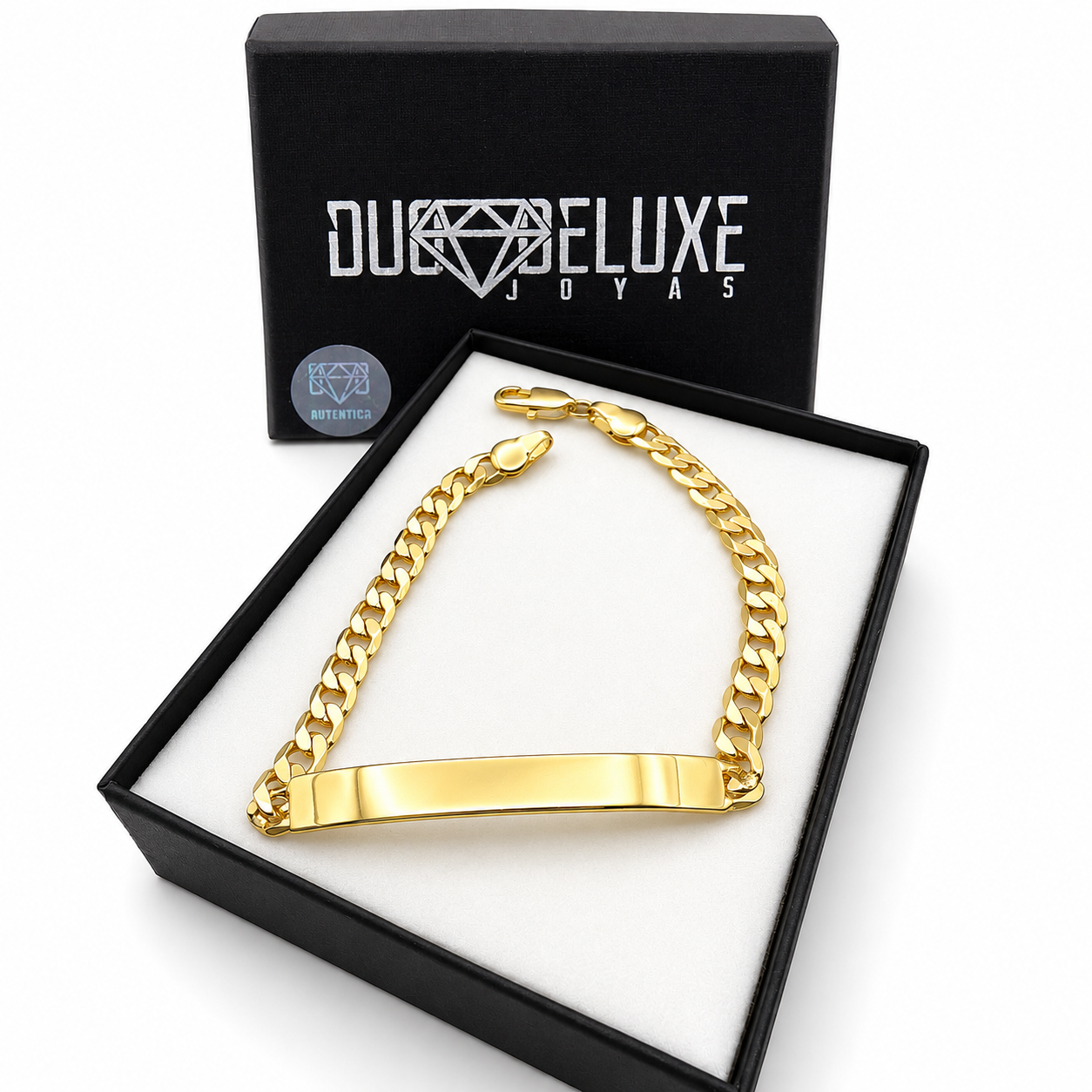 Hombre | Esclava Tejido Barbada Cubana Lisa 5 mm, Pulsera Para Hombre De Chapa de Oro 18k Premium, Con Grabado, DUO DELUXE JOYAS (Copia) (Copia)