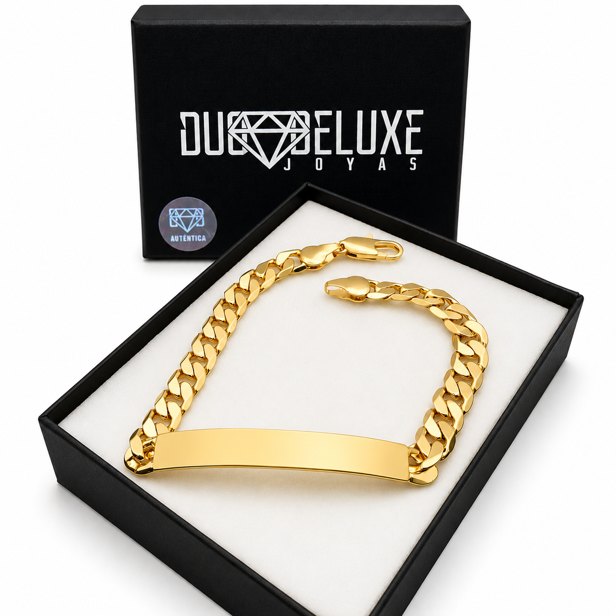 Hombre | Esclava Tejido Barbada Cubana Lisa 7 mm, Pulsera Para Hombre De Chapa de Oro 18k Premium, Con Grabado, DUO DELUXE JOYAS (Copia) (Copia) (Copia)