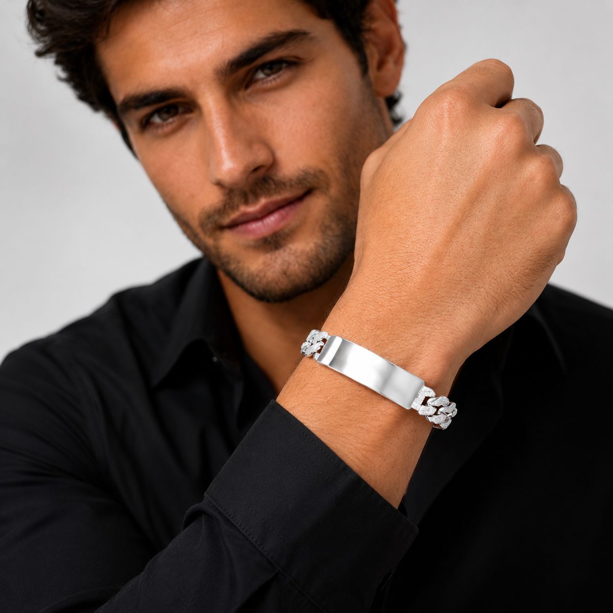 Unisex | Pulsera Esclava Tejido Barbada Cubana Diamantada Con Zirconias 10 mm, Para Hombre Y Mujer, De Plata Autentica Ley .925, Con Grabado, DUO DELUXE JOYAS