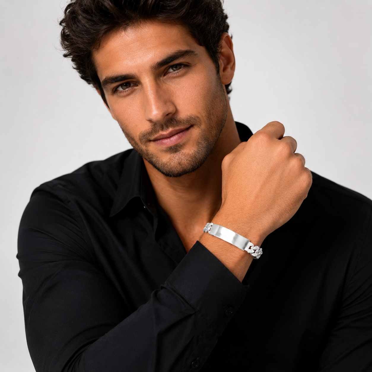Unisex | Pulsera Esclava Tejido Barbada Cubana Diamantada Con Zirconias 10 mm, Para Hombre Y Mujer, De Plata Autentica Ley .925, Con Grabado, DUO DELUXE JOYAS