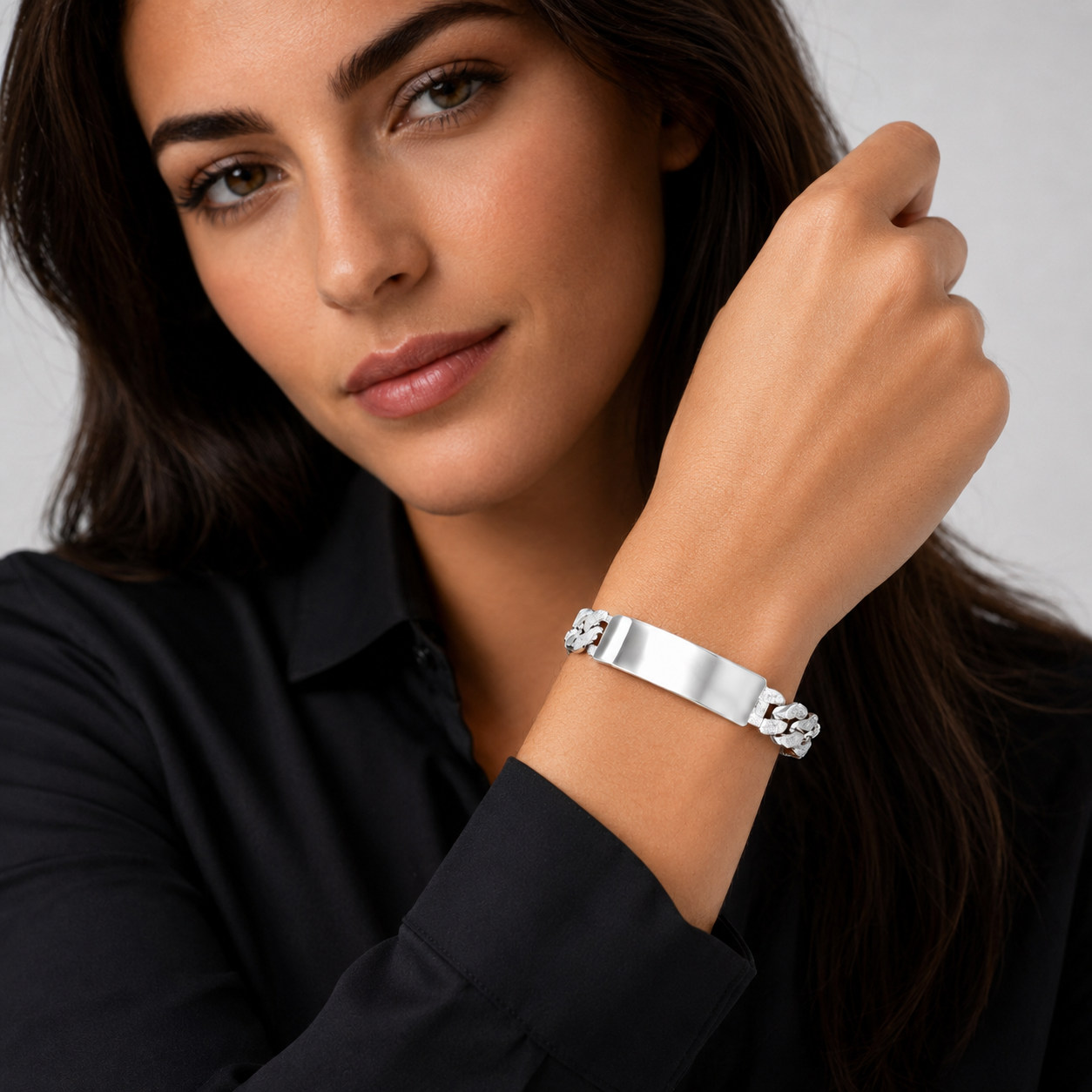 Unisex | Pulsera Esclava Tejido Barbada Cubana Diamantada Con Zirconias 10 mm, Para Hombre Y Mujer, De Plata Autentica Ley .925, Con Grabado, DUO DELUXE JOYAS
