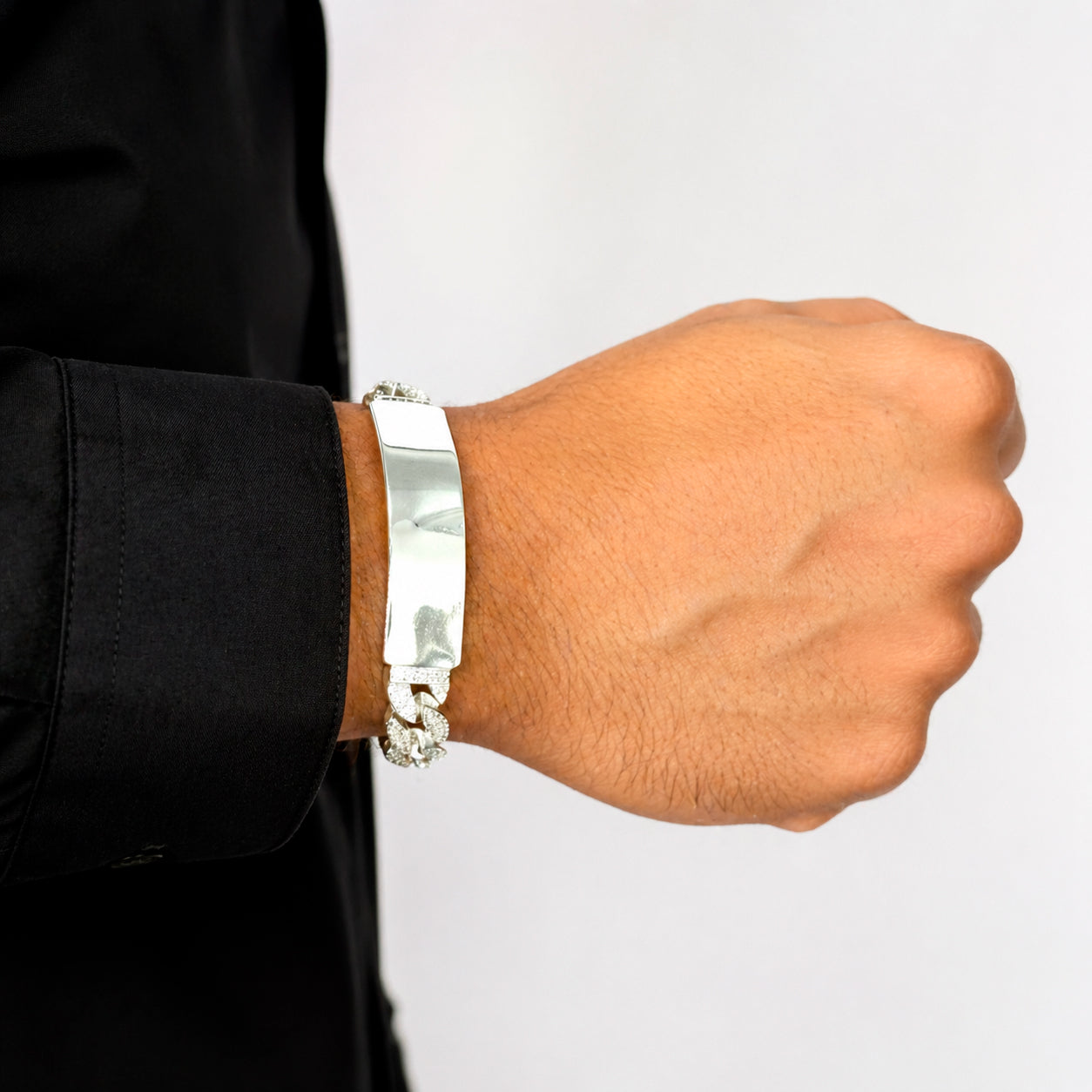 Unisex | Pulsera Esclava Tejido Barbada Cubana Diamantada Con Zirconias 10 mm, Para Hombre Y Mujer, De Plata Autentica Ley .925, Con Grabado, DUO DELUXE JOYAS