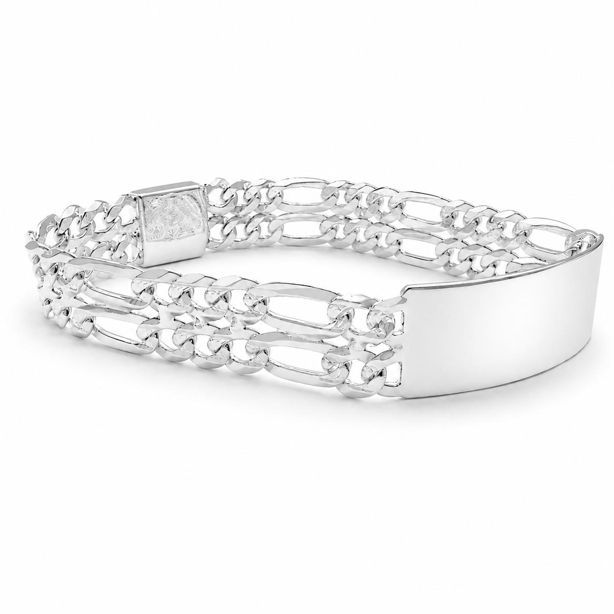 Unisex | Esclava Tejido Figaro 3:1 Diamantada Doble Eslabón 12 mm, Pulsera Para Hombre Y Mujer, De Plata Autentica Ley .925, Con Grabado, DUO DELUXE JOYAS