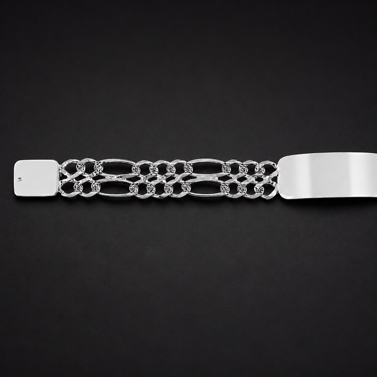 Unisex | Esclava Tejido Figaro 3:1 Diamantada Doble Eslabón 12 mm, Pulsera Para Hombre Y Mujer, De Plata Autentica Ley .925, Con Grabado, DUO DELUXE JOYAS