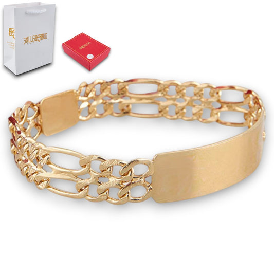 Unisex | Esclava Tejido Cartier Figaro 3:1 Doble Eslabon 12 mm, Pulsera Para Hombre Y Mujer, De Plata Autentica Ley .925 Con Baño De Oro Italiano 24k, Con Grabado, DUO DELUXE JOYAS