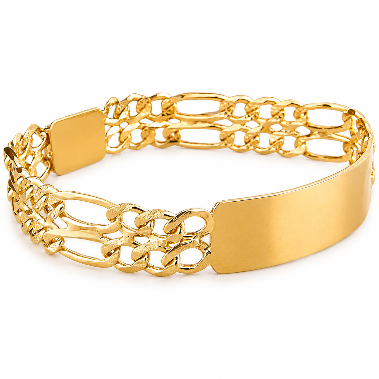 Unisex | Esclava Tejido Figaro 3:1 Doble Eslabon 12 mm, Pulsera Para Hombre Y Mujer, De Plata Autentica Ley .925 Con Baño De Oro Italiano 24k, Con Grabado, DUO DELUXE JOYAS