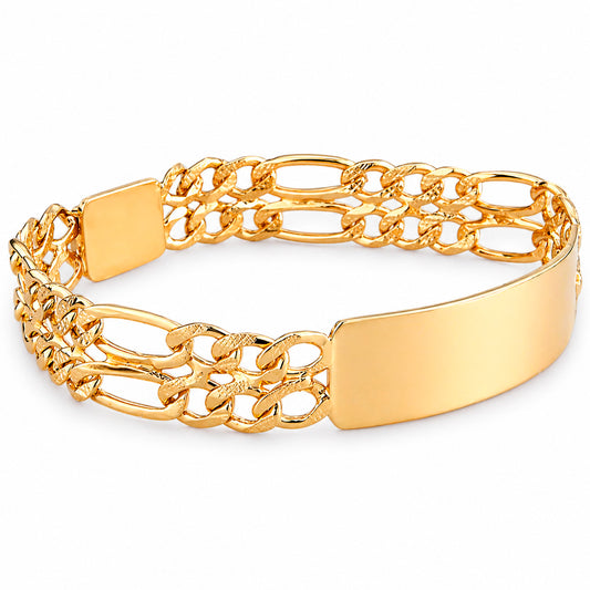 Unisex | Esclava Tejido Figaro 3:1 Doble Eslabon 12 mm, Pulsera Para Hombre Y Mujer, De Plata Autentica Ley .925 Con Baño De Oro Italiano 24k, Con Grabado, DUO DELUXE JOYAS