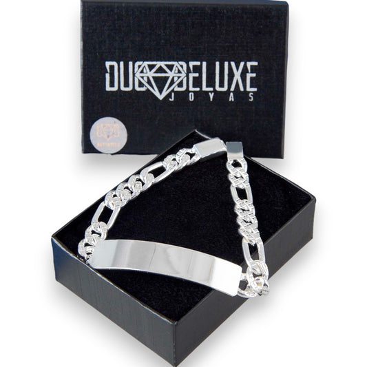 Unisex | Esclava Tejido Cartier Figaro 3:1 Diamantada HM 8 mm, Pulsera Para Hombre Y Mujer, De Plata Autentica Ley .925, Con Grabado, DUO DELUXE JOYAS