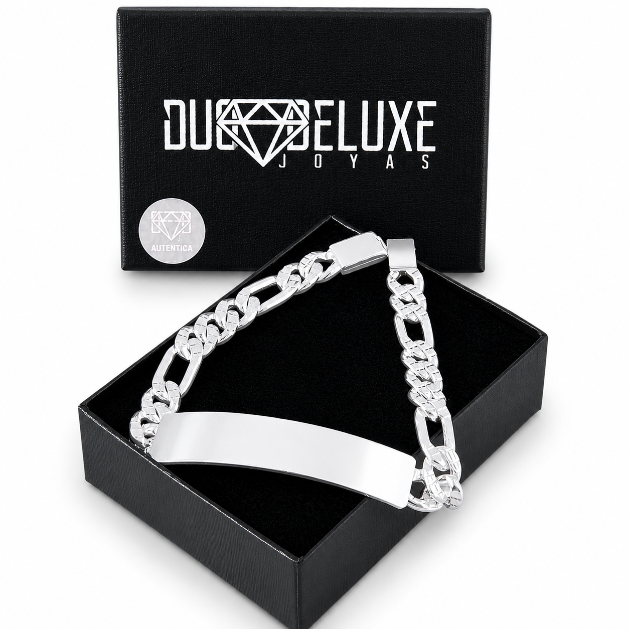 Unisex | Esclava Tejido Figaro 3:1 Diamantada HM 8 mm, Pulsera Para Hombre Y Mujer, De Plata Autentica Ley .925, Con Grabado, DUO DELUXE JOYAS