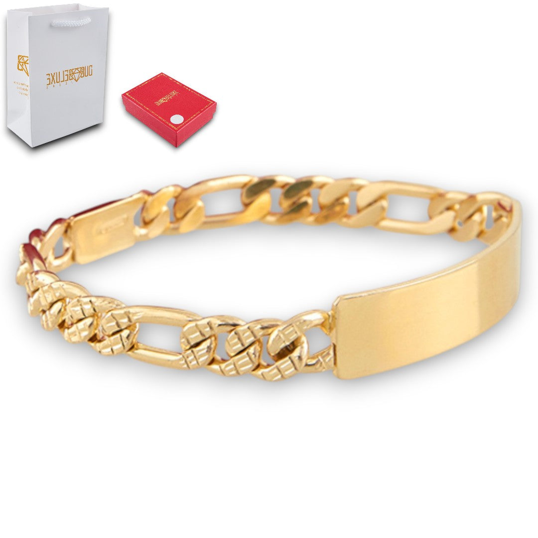 Unisex | Esclava Tejido Cartier Figaro 3:1 Diamantada HM 8 mm, Pulsera Para Hombre Y Mujer, De Plata Autentica Ley .925 Con Baño De Oro Italiano 24k, Con Grabado, DUO DELUXE JOYAS