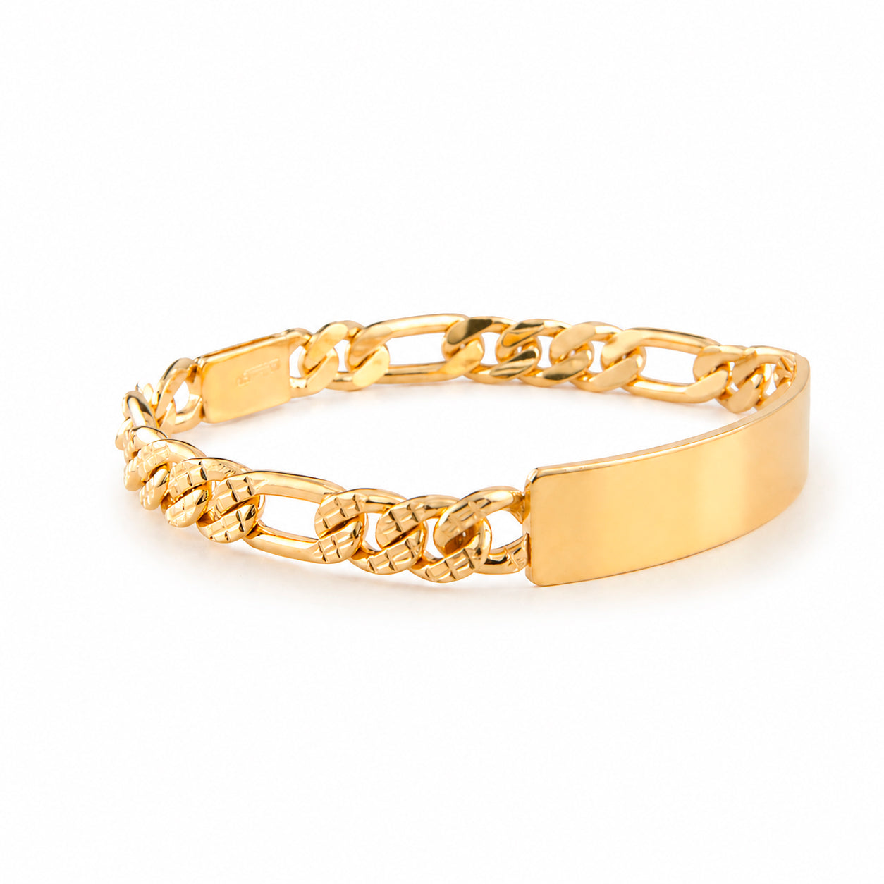 Unisex | Esclava Tejido Figaro 3:1 Diamantada HM 8 mm, Pulsera Para Hombre Y Mujer, De Plata Autentica Ley .925 Con Baño De Oro Italiano 24k, Con Grabado, DUO DELUXE JOYAS