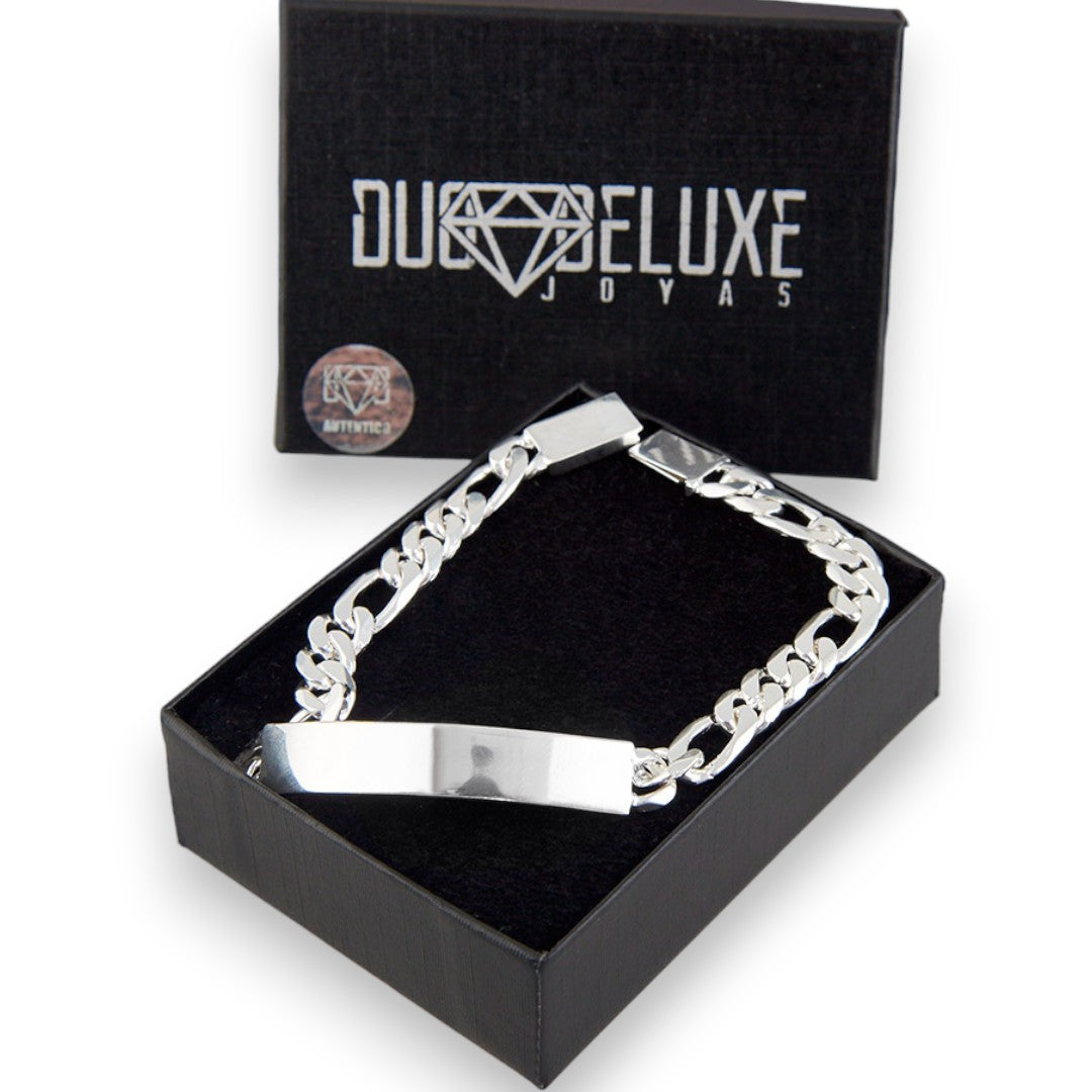 Unisex | Esclava Tejido Cartier Figaro 3:1 Lisa HM 7 mm, Pulsera Para Hombre Y Mujer, De Plata Autentica Ley .925, Con Grabado, DUO DELUXE JOYAS