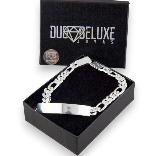 Unisex | Esclava Tejido Cartier Figaro 3:1 Lisa HM 7 mm, Pulsera Para Hombre Y Mujer, De Plata Autentica Ley .925, Con Grabado, DUO DELUXE JOYAS